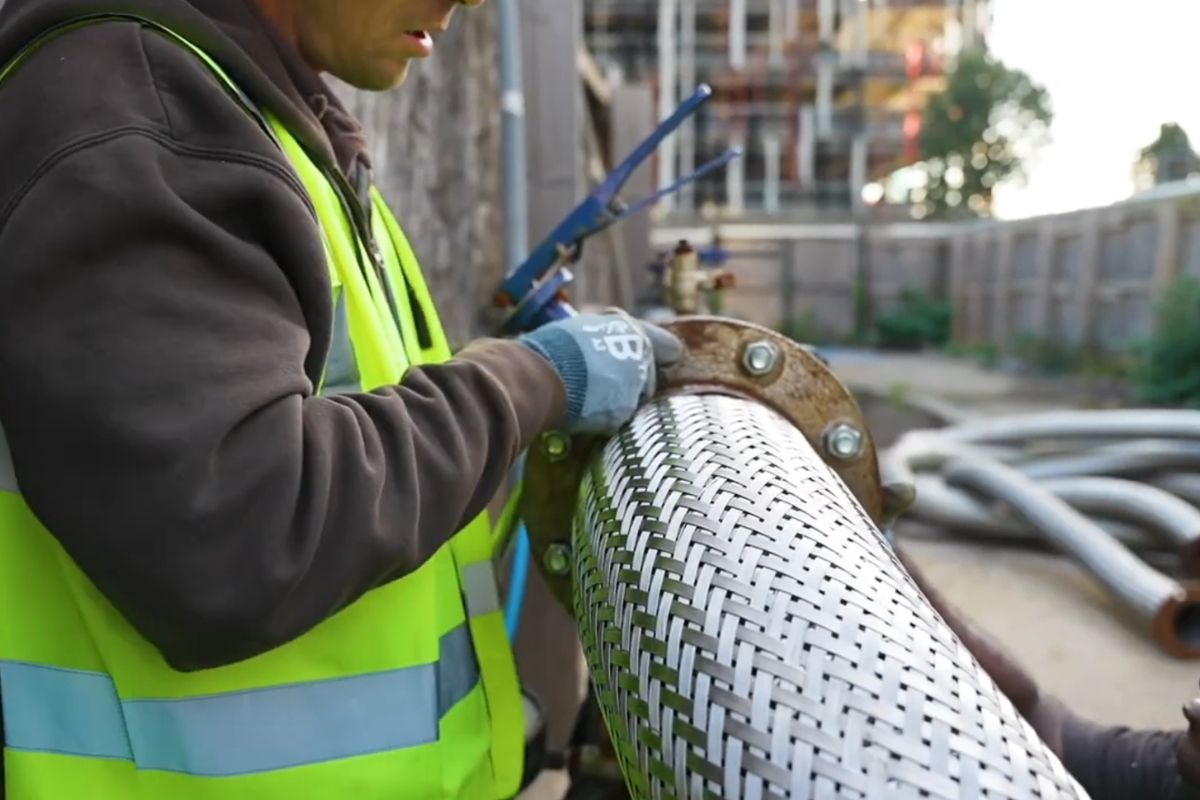 CRS engineer connecting a packaged chiller